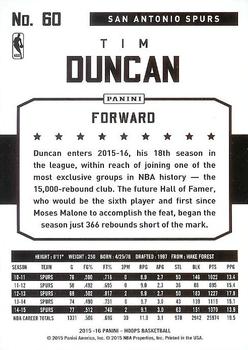 2015-16 Hoops - Silver #60 Tim Duncan Back