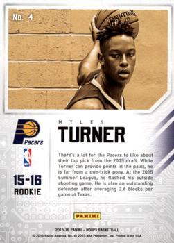 2015-16 Hoops - Faces of the Future #4 Myles Turner Back