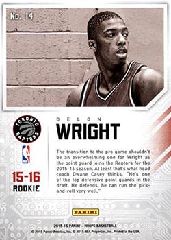 2015-16 Hoops - Faces of the Future #14 Delon Wright Back