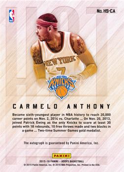 2015-16 Hoops - Hot Signatures Red #HS-CA Carmelo Anthony Back