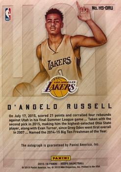 2015-16 Hoops - Hot Signatures Red #HS-DRU D'Angelo Russell Back