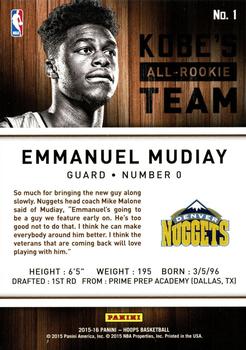 2015-16 Hoops - Kobe's All-Rookie Team #1 Emmanuel Mudiay Back
