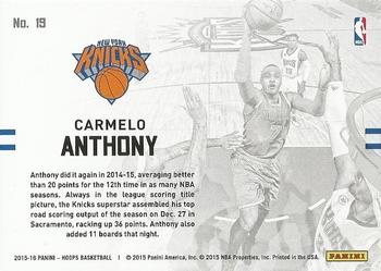 2015-16 Hoops - Lights...Camera...Action! #19 Carmelo Anthony Back