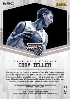 2015-16 Hoops - Rookie Remembrance #RR-CZ Cody Zeller Back
