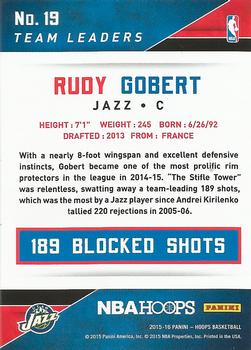 2015-16 Hoops - Team Leaders #19 Rudy Gobert Back