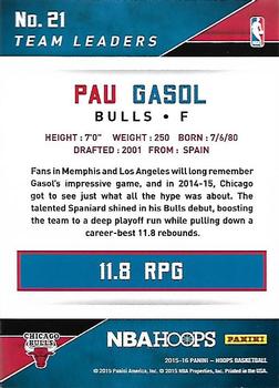 2015-16 Hoops - Team Leaders #21 Pau Gasol Back