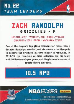 2015-16 Hoops - Team Leaders #22 Zach Randolph Back