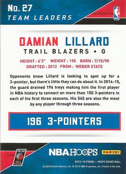 2015-16 Hoops - Team Leaders #27 Damian Lillard Back