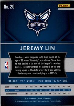 2015-16 Panini Prizm #20 Jeremy Lin Back