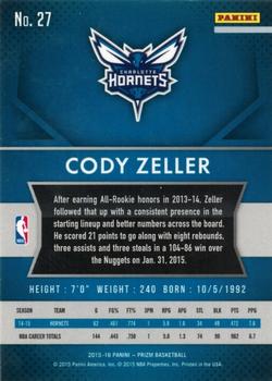 2015-16 Panini Prizm #27 Cody Zeller Back