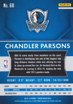 2015-16 Panini Prizm #60 Chandler Parsons Back