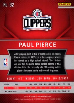 2015-16 Panini Prizm #92 Paul Pierce Back