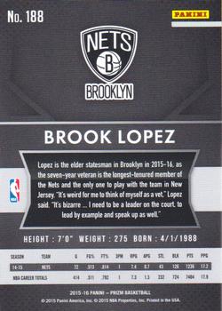 2015-16 Panini Prizm #188 Brook Lopez Back