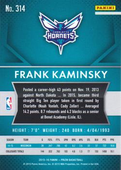 2015-16 Panini Prizm #314 Frank Kaminsky Back