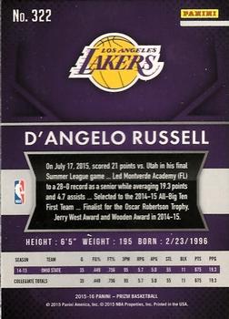 2015-16 Panini Prizm #322 D'Angelo Russell Back