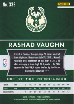 2015-16 Panini Prizm #332 Rashad Vaughn Back