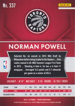 2015-16 Panini Prizm #337 Norman Powell Back