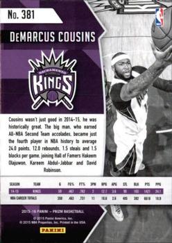 2015-16 Panini Prizm #381 DeMarcus Cousins Back