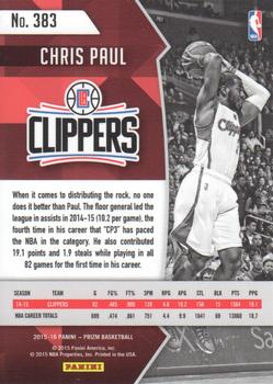 2015-16 Panini Prizm #383 Chris Paul Back