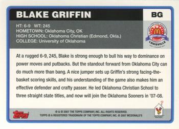 2007 Topps McDonald's All-American Game #BG Blake Griffin Back