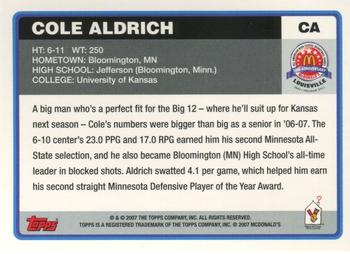 2007 Topps McDonald's All-American Game #CA Cole Aldrich Back