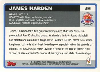 2007 Topps McDonald's All-American Game #JH James Harden Back