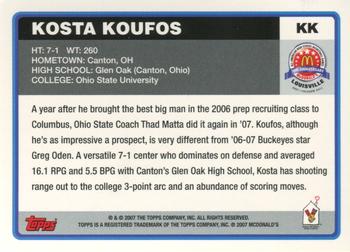 2007 Topps McDonald's All-American Game #KK Kosta Koufos Back