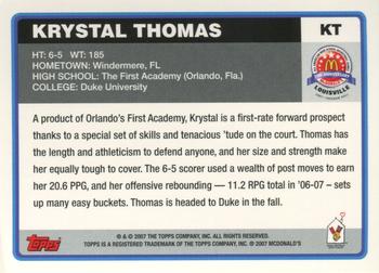 2007 Topps McDonald's All-American Game #KT Krystal Thomas Back