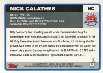 2007 Topps McDonald's All-American Game #NC Nick Calathes Back