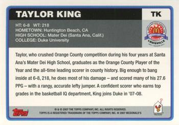 2007 Topps McDonald's All-American Game #TK Taylor King Back