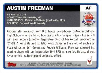 2007 Topps McDonald's All-American Game - Game Day Autographs Aftermarket #AF Austin Freeman Back
