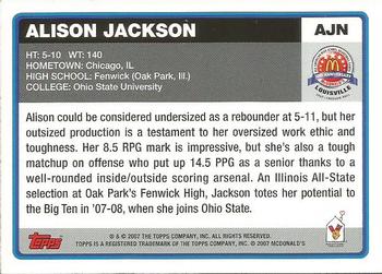 2007 Topps McDonald's All-American Game - Game Day Autographs Aftermarket #AJN Alison Jackson Back
