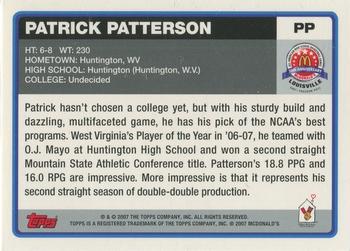 2007 Topps McDonald's All-American Game - Portraits (Photo Shoot) #PP Patrick Patterson Back