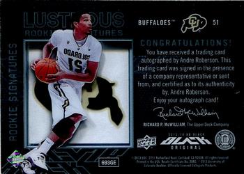 2013-14 Upper Deck Black - Lustrous Rookie Signatures Silver #51 Andre Roberson Back