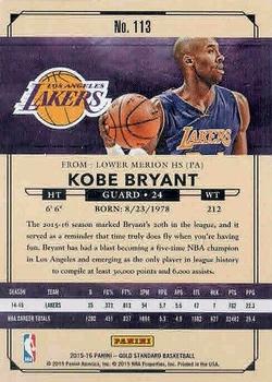 2015-16 Panini Gold Standard #113 Kobe Bryant Back