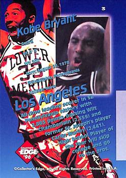 1996 Collector's Edge Rookie Rage - Key Kraze '96 Draft Picks #3 Kobe Bryant Back