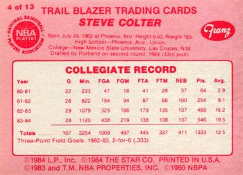 1984-85 Star Franz Portland Trail Blazers #4 Steve Colter Back