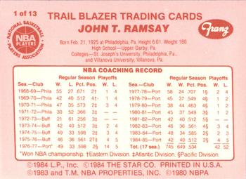1985-86 Star Franz Portland Trail Blazers #1 Jack Ramsay Back