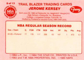 1985-86 Star Franz Portland Trail Blazers #8 Jerome Kersey Back
