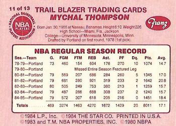 1985-86 Star Franz Portland Trail Blazers #11 Mychal Thompson Back