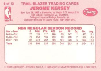 1987-88 Fleer Franz Portland Trail Blazers #6 Jerome Kersey Back