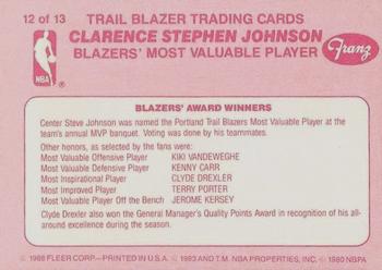 1987-88 Fleer Franz Portland Trail Blazers #12 Steve Johnson Back