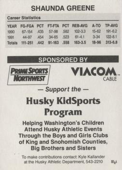 1991-92 Washington Huskies #NNO Shaunda Greene Back