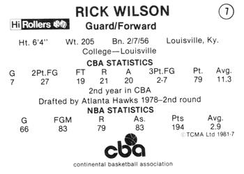 1980-81 TCMA CBA #7 Rick Wilson Back