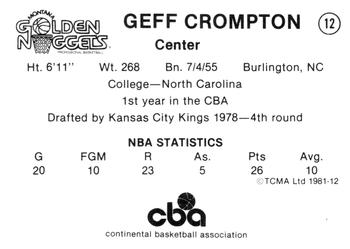 1980-81 TCMA CBA #12 Geff Crompton Back
