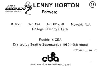 1980-81 TCMA CBA #17 Lenny Horton Back