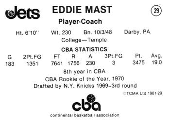 1980-81 TCMA CBA #29 Eddie Mast Back