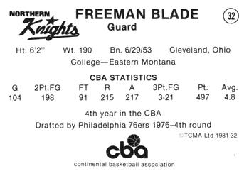 1980-81 TCMA CBA #32 Freeman Blade Back