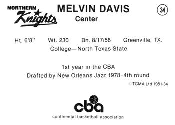 1980-81 TCMA CBA #34 Melvin Davis Back