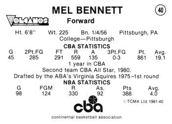 1980-81 TCMA CBA #40 Mel Bennett Back